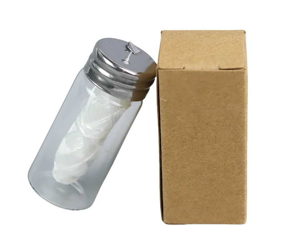 30M Vegan Biodegradable Bamboo Charcoal Dental Floss with Refillable Glass Holder Mint Flavored Tiny Floss (Black,White)