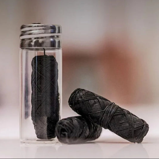 30M Vegan Biodegradable Bamboo Charcoal Dental Floss with Refillable Glass Holder Mint Flavored Tiny Floss (Black,White)